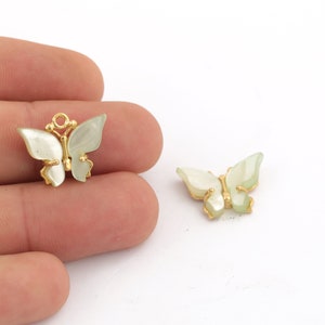 1 Pcs 16x19mm 24k Shine Gold Plated Butterfly, Green Color Butterfly, Gold Butterfly, Butterfly Charms, Bracelet Connector, GLD-1234