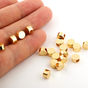 7mm 24k Shiny Gold Round Coins, Flat Round Beads, Stamping tag , Barrel , Spacer Beads, Solid Brass Beads, Round-GLD-180