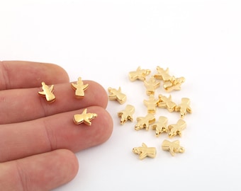 1 stuks 7x10mm 24k glanzend vergulde engel charms, engel hanger, engel ketting, vergulde bedels, mini engel charms, GLD-888