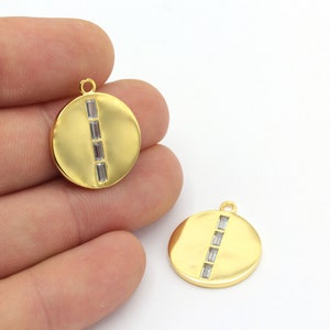 1 Pcs Zircon Round ,24k Shiny Gold Charms, Micro Pave Charms, Bracelet Charms, Round Pendant ( 19x22mm) ZRK-468