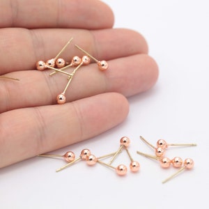 Rose Gold Plated Ball Earrings , 10 Pcs ( 5 Pair ) Ball Earring Studs,Rose Gold Push Back Studs , ( 4mm ) EAR-74