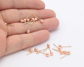 Rose Gold Plated Ball Earrings , 10 Pcs ( 5 Pair ) Ball Earring Studs,Rose Gold Push Back Studs , ( 4mm ) EAR-74