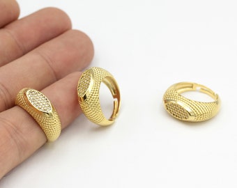 17mm 24k Shiny Gold Ring, Adjustable Gold Ring, Dainty Rings, Adjustable Ring, Gold Plated Rings DSR-6