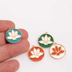 Enamel Lotus Flower Charm, 24k Gold Plated Spiritual Pendant for DIY Jewelry, Meditation Boho Charm, Gold Plated Findings 20x23mm GLD-1513