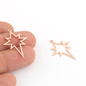 4 piezas 21x30mm Rose Gold Chapado North Star Charm, North Star Charms, Earring Charms, North Star Pendant, Pole Star Charm, RSGLD-453