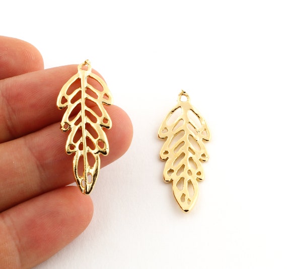 24k Shine Gold Plated Leaf Pendant ,Gold Plated Brass Pendant , Necklace Pendant , Bohemian Charms , Charms 15x36mm-GLD-197