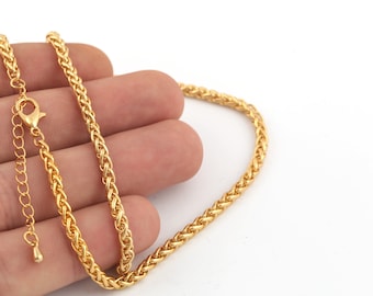 Ready Necklace Chain-16"-17"-18"-20"-22"-25" 24k Gold Plated Shiny Gold Plated Tiny Paperclip Chains, 5 mm, Cable Chain