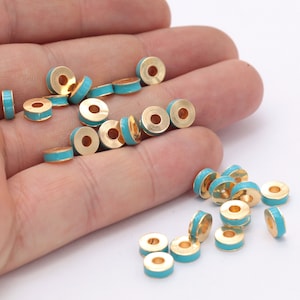 7mm 24K Shiny Gold Spacer Beads, Gold Spacers, Rondelle Beads, Round Brass Beads, Connector Beads,  GLD-331