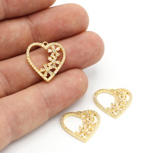 18x19mm 24k Shiny Gold Heart Charm, Heart Pendant, CZ Heart Charm, Asimetric Styl , Heart Bracelet ZRK-297