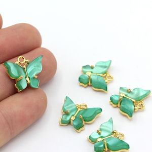 1 Pcs 16x19mm 24k Shine Gold Plated Butterfly, Green Color Butterfly, Gold Butterfly, Butterfly Charms, Bracelet Connector, GLD-625