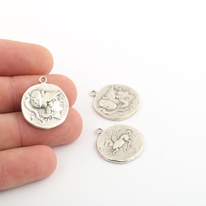 1 Pcs 22x25mm Antique Silver Greek Coins , Antique Greek Coins , Antique Medallion ,Antique Plated Charms ,Necklace Findings ,ANT-30