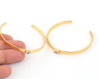 4x155mm 24k Shiny Gold Plated Cz Bangle, Zirconia Cuff Bracelet, Hand Made Bracelet,Zirconia Gold Plated Bracelet, Adjustable Bracelet AS-79