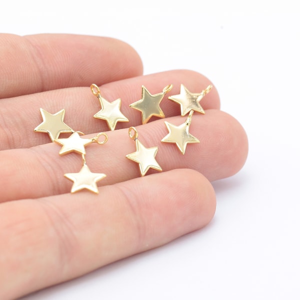 5 Pcs  24k Shiny Gold Star Charms , Star Bracelet , Star Charms, Gold Plated Star, ( 9 x 12mm ) -GLD-357