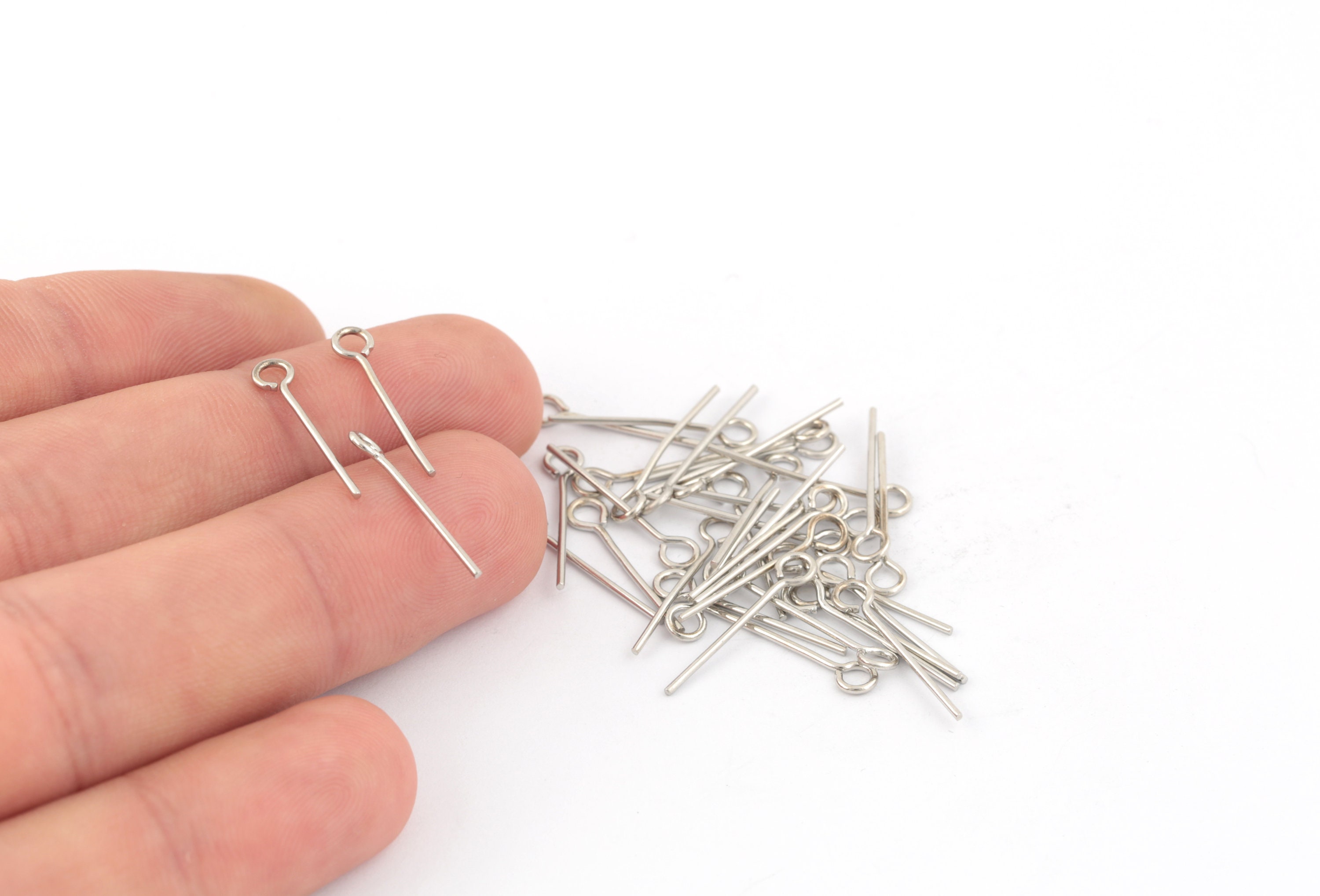 35 Pcs 0,80x20mm Rhodium Plated Eye Pins, Rhodium Plated Pins, Round…