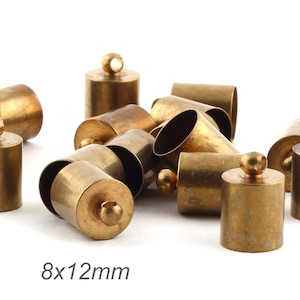 12 Pcs 8x12mm Raw Brass End Cap , Solid Brass End Cap , Cord End , Tube End Cap DS-RAW-595