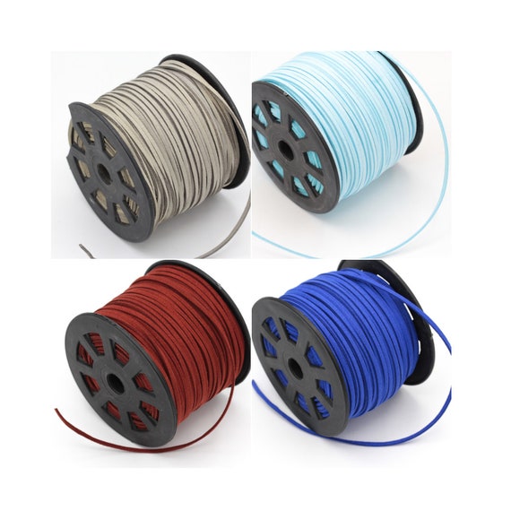 Cheriswelry Faux Suede koord, 25 rollen 3 mm plat lederen koord draden kralen touw met spoel voor het maken van sieraden armbanden (donkerolijfgroen, 5 m/rol