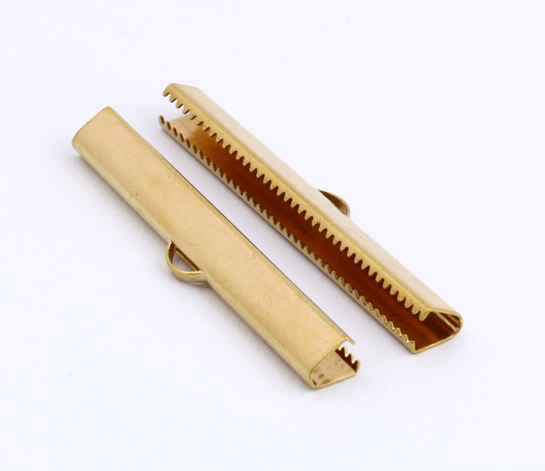 Raw Brass 45 Mm Choker End , Raw Brass Ribbon Crimp Ends With Loop ...
