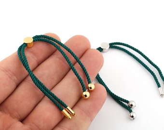 Pulsera ajustable a medio terminar, pulsera de cuerda de algodón, conector de pulsera de cordón de 2 mm en blanco, estilo de amistad para joyas de regalo de bricolaje (24 cm) AS-39