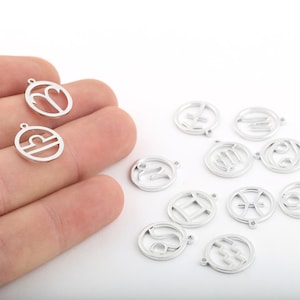 14 x 16 mm Rodowane Znaki Zodiaku Charms, Okrągłe Charms Zodiaku, Rodowane Charms Zodiaku, Charms Horoskopu, Rodowane Znaleziska, SLVR-401