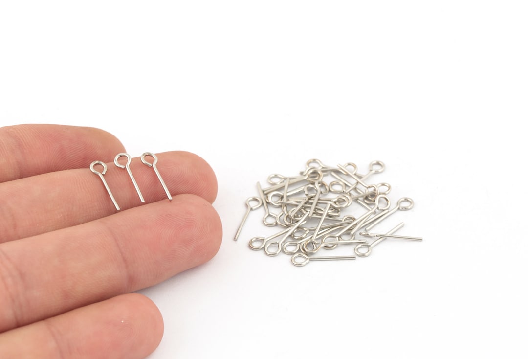 40 Pcs 0,80x15mm Rhodium Plated Eye Pins, Rhodium Plated Pins, Round ...