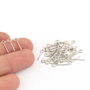 40 Pcs 0,80x15mm Rhodium Plated Eye Pins, Rhodium Plated Pins, Round Head Pins, Jewelry Making, Rhodium Plated Findings, SLVR-509