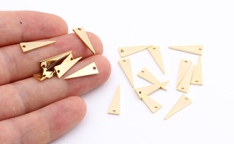 -GLD-51 Stamping Tag 6 Pcs 24k Gold Plated Triangle Charms Tiny Necklace Triangle 6x17mm