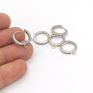 15x17mm 2 Pcs Silver Plated Earring Findings, Dainty Hoops, Micro Pave Hoop Earrings, Silver Earring,  plain Leverback Findings - EAR-266