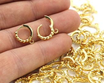 2 Pcs Gold Plated Earring Findings,Ball Earlier ,  plain Leverback Findings 13x15mm EAR-270