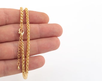 Ready Necklace Chain-16"-17"-18"-20"-22"-25" 24k Gold Plated Shiny Gold Plated Tiny Paperclip Chains, 3.5mm, Cable Chain