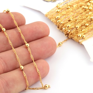 1.30x2.30mm 24k Shiny Gold Plated Satellite Chains, Soldered Chains, Ball Chains, Gold Chains, Oval Soldered Chains GZ-66