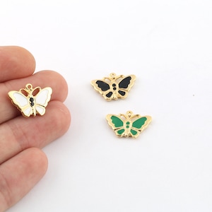 13x19mm 24k Shiny Gold Plated Enamel Butterfly Charm, Enamel Butterfly Necklace Charms , Enamel Animal Charms, Gold Plated Pendant, GLD-1023