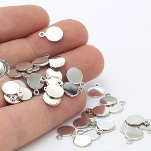 10 Pcs 8mm Silver Plated Round Charms , Round Disc - Silver Plated Coins- SLVR-163