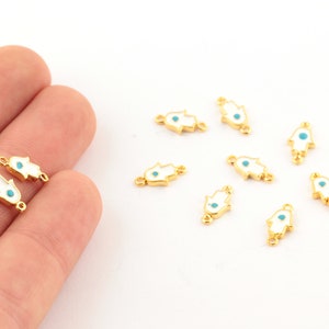 6x12mm 24k Shiny Gold Plated Enamel Hamsa Pendant , 2 Hole Hamsa Charms ,Enamel Fatima Hand Charms, Bracelet Charms - GLD-786