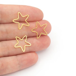 12 Pcs 15mm 24k Shiny Gold Plated Star Findings, Gold Plated Star Charms, Gold Plated Earring Findings, Star Findings, Wholesale  GLD-725