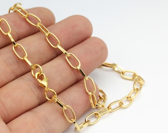 Cadena de collar Ready-16"-17"-18"-20"-22"-25"-28'' 24k Gold Plated Rolo Chains , 5x10mm Ready Chain , Big Chain , Gold Oval Chain