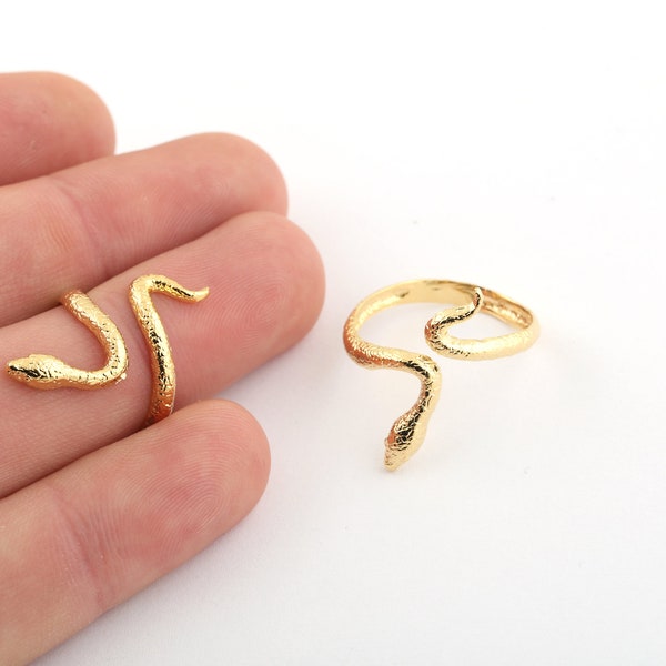 1 Pcs 24K Shiny Gold Plated Adjustable Snake Ring, Brass Cobra Ring, Gold Plated Cobra Ring, Gold Plated Ring, Brass Findings, DSR-105