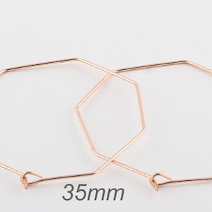 6 Pcs (3 Pair) 35mm Rose Gold Plated Hexagon Earring, Hexagon Hoops, Ear Wires, Earring Findings EAR-84