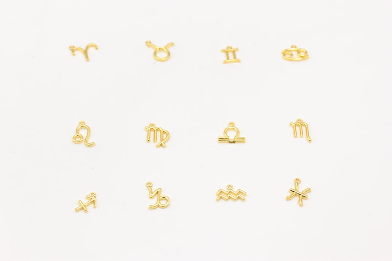 24k Shiny Gold Plated Zodiac Signs Charms , Astrology Charms, Gold Zodiac Charms, Horoscope Charms, Gold Plated Findings, 10mm image 2