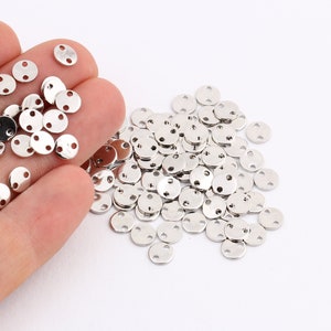 10 Pcs Silver Disc,6mm Silver Plated Disc, Stamped Disc, Coins, Two holes disc, Stamp, Stamping tag , SLVR-43