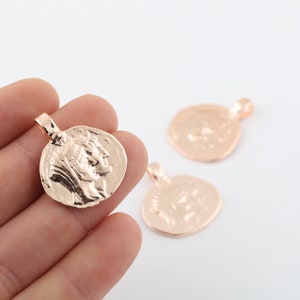 1 Pcs 26x32mm Rose Gold Plated Greek Coins Medallion, Antique Greek Coins,Medallion, Rose Gold Plated Charms, Medallion Necklace, RSGLD-387