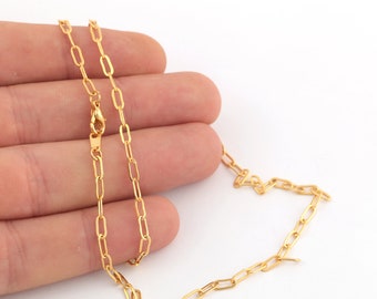 Cadena de collar listo-16 "-17"-18"-20"-22"-25" 24k chapado en oro brillante chapado en oro Rolo Cadenas, 3x6mm Cadenas soldadas, Cadenas de cable