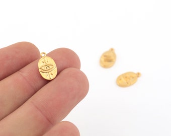 24k Shiny Gold Plated Evil Eye Charm, Gold Plated Evil Eye Pendant,Tiny Evil Eye Charms,Evil Eye Charms, Gold Plated Findings, GLD-1302