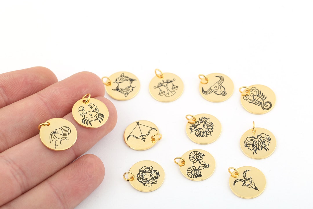 24k Shiny Gold Plated Zodiac Signs Charms , Astrology Charms, Gold ...
