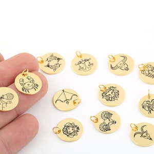 24k Shiny Gold Plated Zodiac Signs Charms , Astrology Charms, Gold Zodiac Charms, Horoscope Charms, Gold Plated Findings, ( 16mm ) GLD-881