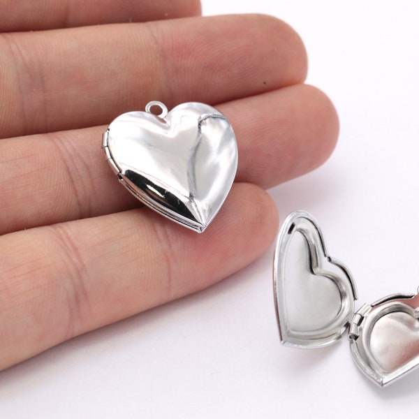 Silver Plated Heart Locket Charms, Personalized Necklace ( 23x25 mm ) , SLVR-146