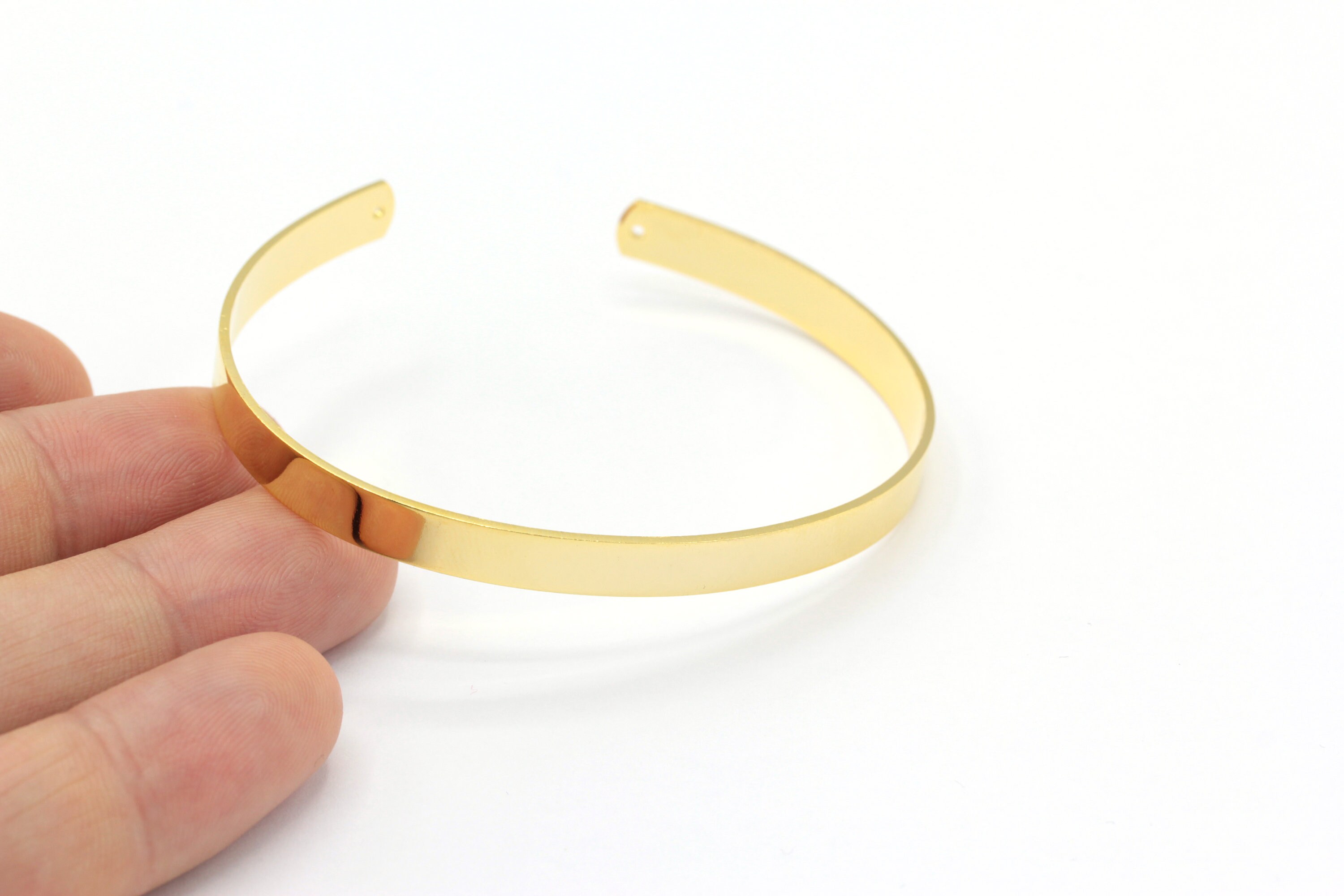 6 x 155 mm 24k 光沢のある金メッキバングル、ポリッシュ仕上げのカフ