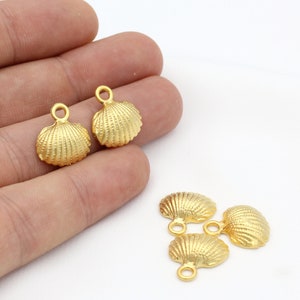 16x17mm Shell Hanger met 24k Matt Gold Plated Rim, Natural Seashell 24k Matt Gold Charm, Ketting en Sieraden Levert Bevindingen-MTGLD-20