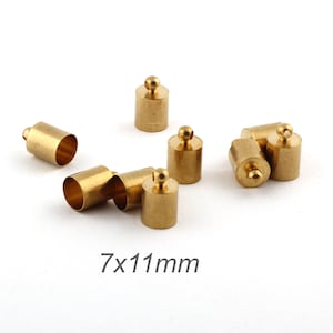 12 Pcs 7x11mm Raw Brass End Cap , Solid Brass End Cap , Cord End , Tube End Cap DS-RAW-597