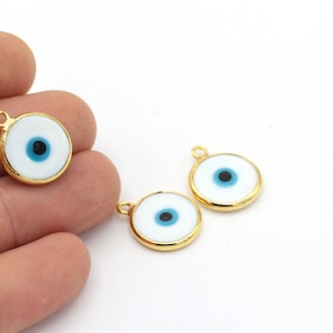 24k Shiny Gold Evil Eye Beads, Enamel Evil Eye Charms, Necklace Pendant, Evil Eye Bracelet, Evil Eye Spacer Beads,Charms( 16x20mm) GLD-680