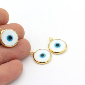 24k Shiny Gold Evil Eye Beads, Enamel Evil Eye Charms, Necklace Pendant, Evil Eye Bracelet, Evil Eye Spacer Beads,Charms( 16x20mm) GLD-680